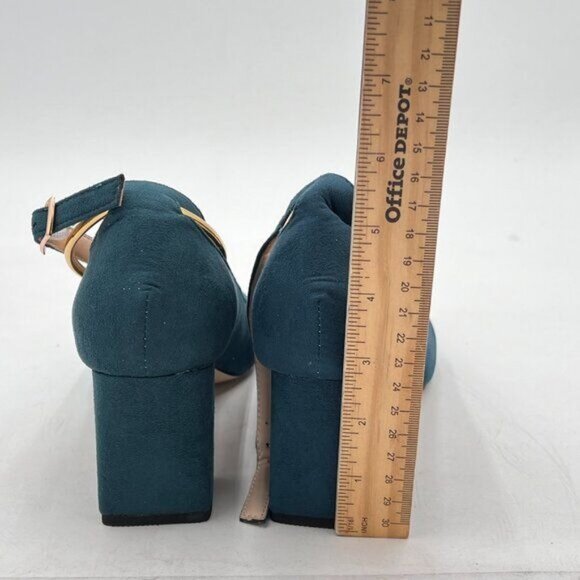 YDN Blue Women Round Toe Chunky Mid Heels Ankle Strap Pumps Dress Party Sexy Lad - Picture 4 of 7